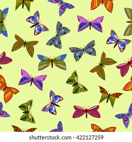 abstract vector colorful doodle butterflies seamless pattern
