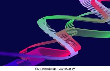 Abstract vector in colorful gradations on a dark background. Modern, dynamic and futuristic wavy lines. Suitable for technology designs, digital posters, presentation backgrounds and creative graphic 