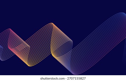 Abstrakter Vektor in bunten Abstufungen auf dunklem Hintergrund. Moderne, dynamische und futuristische Wellenlinien. Geeignet für Technologiedesigns, digitale Poster, Präsentationshintergründe und kreative Grafiken