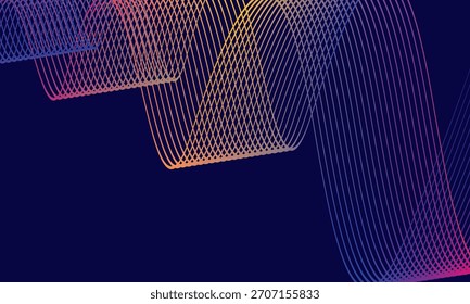 Abstract vector in colorful gradations on a dark background. Modern, dynamic and futuristic wavy lines. Suitable for technology designs, digital posters, presentation backgrounds and creative graphic