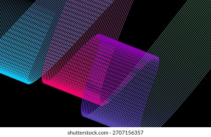 Abstract vector in colorful gradations on a dark background. Modern, dynamic and futuristic wavy lines. Suitable for technology designs, digital posters, presentation backgrounds and creative graphic.