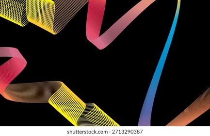 Vector Abstractas en coloridas gradaciones sobre un fondo oscuro. Líneas onduladas modernas, dinámicas y futuristas. Adecuado para diseños de tecnología, carteles digitales, fondos de presentación y gráficos creativos.