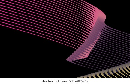 Abstract vector in colorful gradations on a dark background. Modern, dynamic and futuristic wavy lines. Suitable for technology designs, digital posters, presentation backgrounds and creative graphic.