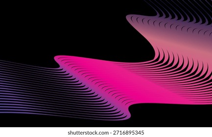 Vector Abstractas en coloridas gradaciones sobre un fondo oscuro. Líneas onduladas modernas, dinámicas y futuristas. Adecuado para diseños de tecnología, carteles digitales, fondos de presentación y gráficos creativos.