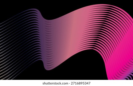 Abstract vector in colorful gradations on a dark background. Modern, dynamic and futuristic wavy lines. Suitable for technology designs, digital posters, presentation backgrounds and creative graphic.