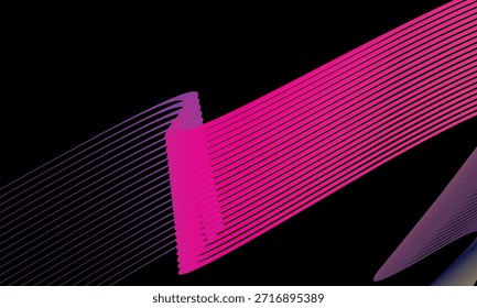 Abstrakter Vektor in bunten Abstufungen auf dunklem Hintergrund. Moderne, dynamische und futuristische Wellenlinien. Geeignet für Technologiedesigns, digitale Poster, Präsentationshintergründe und kreative Grafiken.