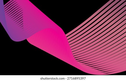 Vector Abstractas en coloridas gradaciones sobre un fondo oscuro. Líneas onduladas modernas, dinámicas y futuristas. Adecuado para diseños de tecnología, carteles digitales, fondos de presentación y gráficos creativos.