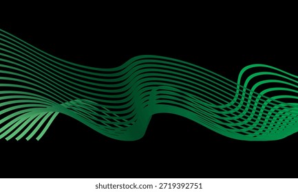 Vector Abstractas en coloridas gradaciones sobre un fondo oscuro. Líneas onduladas modernas, dinámicas y futuristas. Adecuado para diseños de tecnología, carteles digitales, fondos de presentación y gráficos creativos.