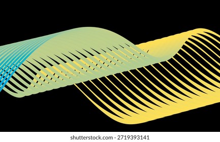 Vetor abstrato em gradações coloridas em um fundo escuro. Linhas onduladas modernas, dinâmicas e futuristas. Adequado para designs de tecnologia, cartazes digitais, planos de fundo de apresentação e gráfico criativo.