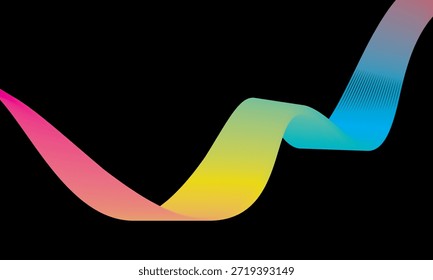 Vector Abstractas en coloridas gradaciones sobre un fondo oscuro. Líneas onduladas modernas, dinámicas y futuristas. Adecuado para diseños de tecnología, carteles digitales, fondos de presentación y gráficos creativos.