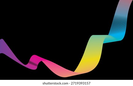 Vector Abstractas en coloridas gradaciones sobre un fondo oscuro. Líneas onduladas modernas, dinámicas y futuristas. Adecuado para diseños de tecnología, carteles digitales, fondos de presentación y gráficos creativos.