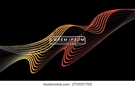 Vector Abstractas en coloridas gradaciones sobre un fondo oscuro. Líneas onduladas modernas, dinámicas y futuristas. Conveniente para los diseños de la tecnología, los carteles digitales, los fondos de la presentación y el gráfico creativo	