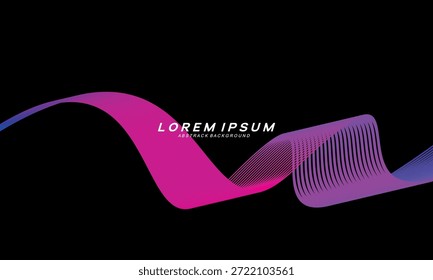 Abstract vector in colorful gradations on a dark background. Modern, dynamic and futuristic wavy lines. Suitable for technology designs, digital posters, presentation backgrounds and creative graphic