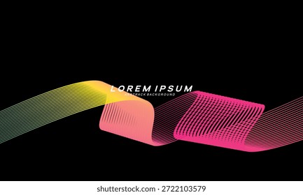 Abstract vector in colorful gradations on a dark background. Modern, dynamic and futuristic wavy lines. Suitable for technology designs, digital posters, presentation backgrounds and creative graphic