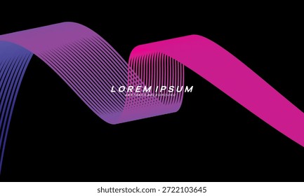 Abstrakter Vektor in bunten Abstufungen auf dunklem Hintergrund. Moderne, dynamische und futuristische Wellenlinien. Geeignet für Technologiedesigns, digitale Poster, Präsentationshintergründe und kreative Grafiken