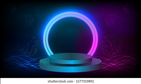 abstract vector colorful Hi-tech digital technology neon glowing line on stage background vector illustration