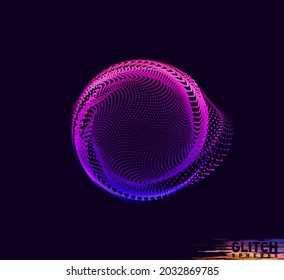 Malla colorida del vector abstracto sobre fondo oscuro. Tarjeta de estilo futurista. Esfera de puntos dañada