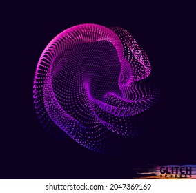 Malla colorida del vector abstracto sobre fondo oscuro. Tarjeta de estilo futurista. Esfera de puntos dañada