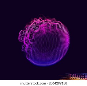 Malla colorida del vector abstracto sobre fondo oscuro. Tarjeta de estilo futurista. Esfera de puntos dañada