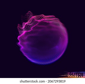 Abstract vector colorful mesh on dark background. Futuristic style card. Corrupted point sphere