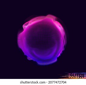 Malla colorida del vector abstracto sobre fondo oscuro. Tarjeta de estilo futurista. Esfera de puntos dañada