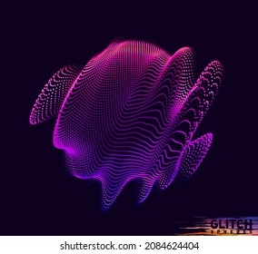 Abstrakte, Vektorfarbige Masche auf dunklem Hintergrund. Futuristische Karte. Korrumpierte Punktkugel