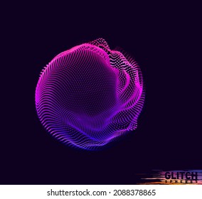 Abstrakte, Vektorfarbige Masche auf dunklem Hintergrund. Futuristische Karte. Korrumpierte Punktkugel