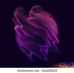 Abstract vector colorful mesh on dark background. Futuristic style card. Corrupted point sphere