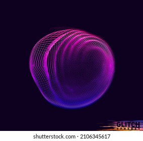 Abstract vector colorful mesh on dark background. Futuristic style card. Corrupted point sphere