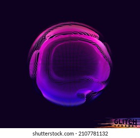 Abstract vector colorful mesh on dark background. Futuristic style card. Corrupted point sphere