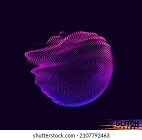 Abstract vector colorful mesh on dark background. Futuristic style card. Corrupted point sphere