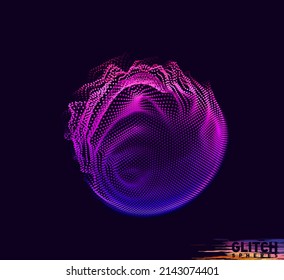 Malla colorida del vector abstracto sobre fondo oscuro. Tarjeta de estilo futurista. Esfera de puntos dañada