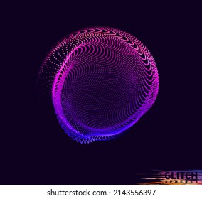 Malla colorida del vector abstracto sobre fondo oscuro. Tarjeta de estilo futurista. Esfera de puntos dañada