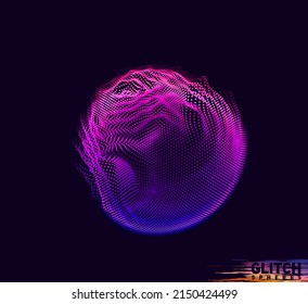 Abstract vector colorful mesh on dark background. Futuristic style card. Corrupted point sphere