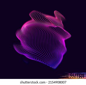 Abstract vector colorful mesh on dark background. Futuristic style card. Corrupted point sphere