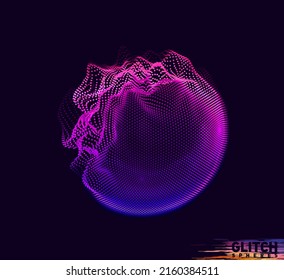 Abstract vector colorful mesh on dark background. Futuristic style card. Corrupted point sphere