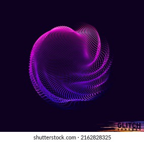 Malla colorida del vector abstracto sobre fondo oscuro. Tarjeta de estilo futurista. Esfera de puntos dañada