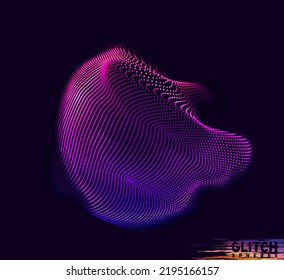 Abstract vector colorful mesh on dark background. Futuristic style card. Corrupted point sphere