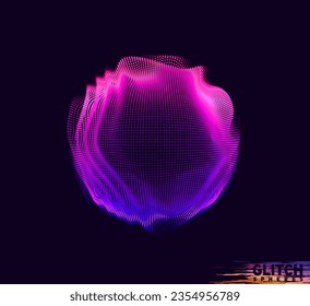 Abstrakte, Vektorfarbige Masche auf dunklem Hintergrund. Futuristische Karte. Korrumpierte Punktkugel