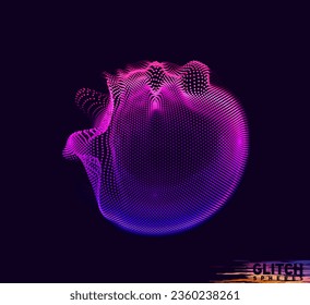 Abstrakte, Vektorfarbige Masche auf dunklem Hintergrund. Futuristische Karte. Korrumpierte Punktkugel