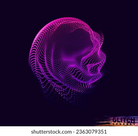 Abstract vector colorful mesh on dark background. Futuristic style card. Corrupted point sphere
