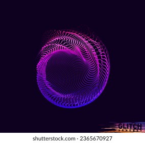 Abstract vector colorful mesh on dark background. Futuristic style card. Corrupted point sphere