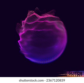 Malla colorida del vector abstracto sobre fondo oscuro. Tarjeta de estilo futurista. Esfera de puntos dañada