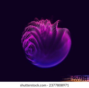 Abstract vector colorful mesh on dark background. Futuristic style card. Corrupted point sphere