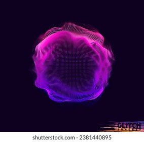 Abstract vector colorful mesh on dark background. Futuristic style card. Corrupted point sphere