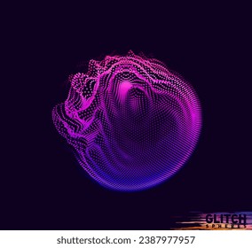 Abstrakte, Vektorfarbige Masche auf dunklem Hintergrund. Futuristische Karte. Korrumpierte Punktkugel