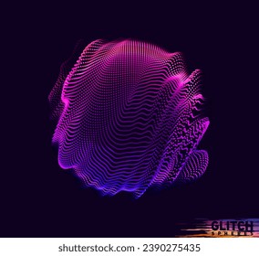 Malla colorida del vector abstracto sobre fondo oscuro. Tarjeta de estilo futurista. Esfera de puntos dañada