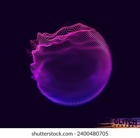 Abstract vector colorful mesh on dark background. Futuristic style card. Corrupted point sphere