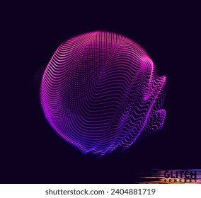 Abstract vector colorful mesh on dark background. Futuristic style card. Corrupted point sphere