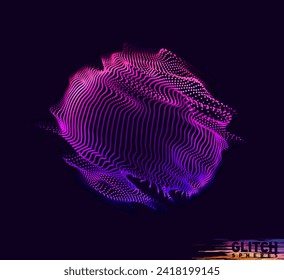 Malla colorida del vector abstracto sobre fondo oscuro. Tarjeta de estilo futurista. Esfera de puntos dañada